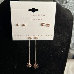 Lauren Conrad Earrings, Interchangeable, Moon & Stars, 3 Stud Pair